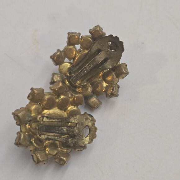 Vintage Made In Austria Blue Rhinestone Brooch Pin Earring Set Aurora Borealis - Picture 7 of 9